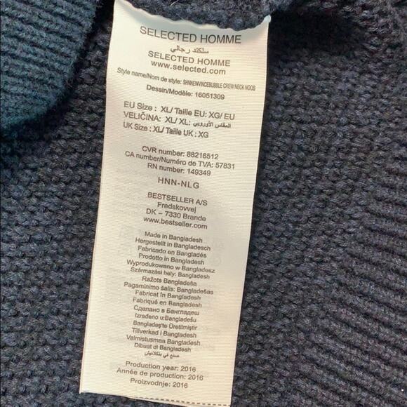 SELECTED HOMME INDIGO Men's Navy Crew Neck Sweater - Picture 5 of 8